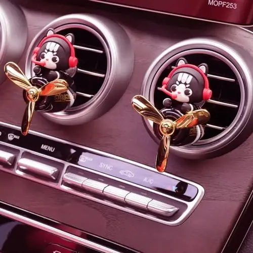 DUHKHAS Pilot Car Air Freshener, Cute Cat Car Vent Clip Air Freshener with 4 Fragrant Tablets Automotive Air Outlet Fan Diffuser, Automotive Interiors Vent Decoration (Pilot Cat) - 5