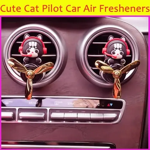 DUHKHAS Pilot Car Air Freshener, Cute Cat Car Vent Clip Air Freshener with 4 Fragrant Tablets Automotive Air Outlet Fan Diffuser, Automotive Interiors Vent Decoration (Pilot Cat) - 3