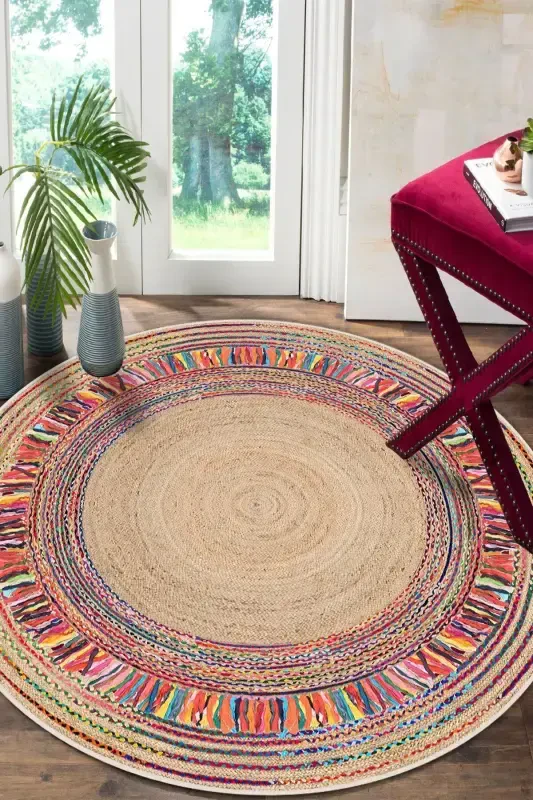 Dumaloq to'qilgan naqshli raqamli bosib chiqarilgan yuvish mumkin bo'lgan sirpanmas taglikli yashash xonasi oshxona balkoni hammom gilami - 1