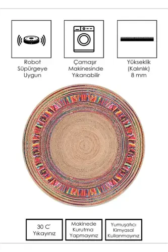 Dumaloq to'qilgan naqshli raqamli bosib chiqarilgan yuvish mumkin bo'lgan sirpanmas taglikli yashash xonasi oshxona balkoni hammom gilami - 5