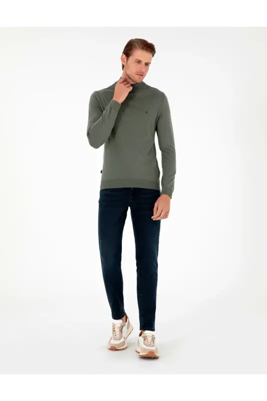 Duman Slim Fit Yarım Balıkçı Yaka Basic Triko Kazak 50296614-VR210-Gri - 4