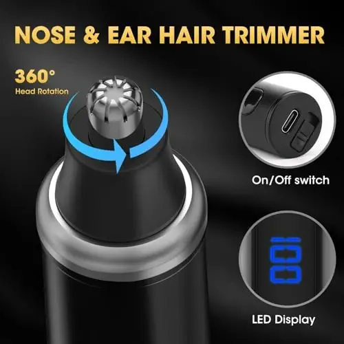 Dumite 4 in 1 erkaklar uchun soch kesadigan mashina, professional T-pichoqli trimmer, elektr folga ustara, burun tuklarini trimmer, simsiz, LCD displey, parvarishlash to'plami (qora) - 5