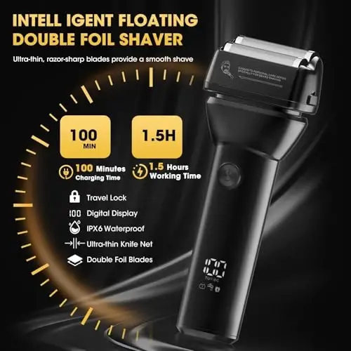 Dumite 4 in 1 Hair Clippers for Men, Professional T-Blade Trimmer, Electric Foil Shaver, Nose Hair Trimmer, Cordless, LCD Display, Grooming Kit(Black) - 4