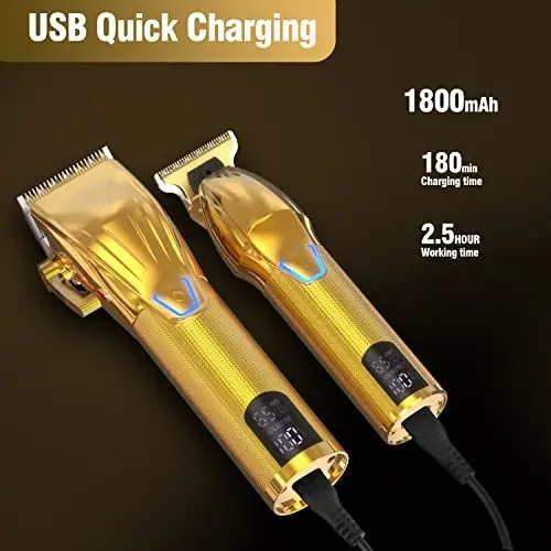 Dumite Cordless Hair Clippers for Men,Professional Hair Clippers Trimmer Kit,Barber Fading Clipper and Zero Gap T-Blade Trimmer Set with LED Display for Mens Gifts(Gold) - 7