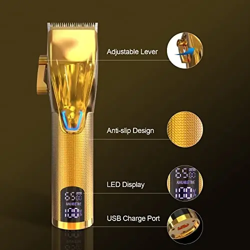 Dumite Cordless Hair Clippers for Men,Professional Hair Clippers Trimmer Kit,Barber Fading Clipper and Zero Gap T-Blade Trimmer Set with LED Display for Mens Gifts(Gold) - 8