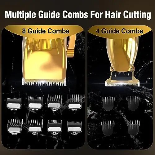 Dumite Cordless Hair Clippers for Men,Professional Hair Clippers Trimmer Kit,Barber Fading Clipper and Zero Gap T-Blade Trimmer Set with LED Display for Mens Gifts(Gold) - 2