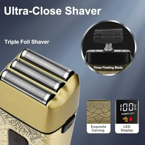 Dumite Electric Shavers for Men,Waterproof Powerful Motor Electric Razor,Head Shavers for Bald Men,Triple Foil Beard Trimmer,Barber Supplies LED Displays & USB Charging Shaver, Gifts - 3