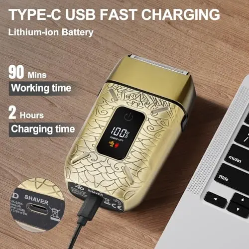 Dumite erkaklar uchun elektr soqol traş mashinalari, suv o'tkazmaydigan kuchli motorli elektr ustara, kal erkaklar uchun bosh soqol traş mashinalari, uch qavatli folga soqol trimmer, sartaroshlik buyumlari LED displeylar va USB zaryadlovchi soqol traş, sovg'alar - 4