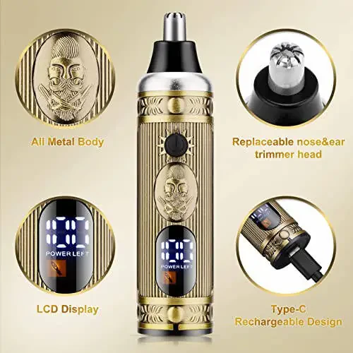 Dumite Hair Clippers for Men,Professional Cordless Barber Trimmer Set,Nose and Ear Hair Trimmer with Razor Replacement Head,USB Rechargeable Hair Cutting Grooming Kit-LED Display (Gold-1) - 3