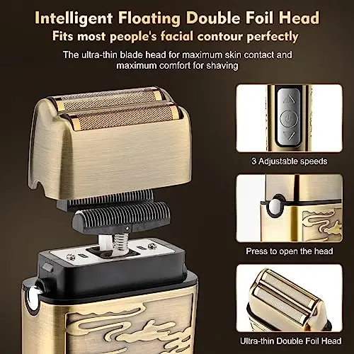 Dumite Professional Hair Clippers for Men,Hair Clippers+T-Blade Trimmer+Electric Shaver+Nose Hair Trimmer Set,4 in 1 Cordless Barber Hair Cutting Kit LCD Display Gifts (Gold) - 3