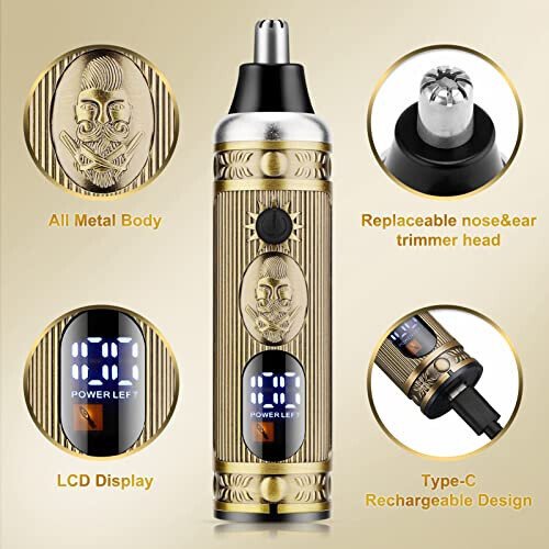 Dumite Hair Clippers for Men,Professional Cordless Barber Trimmer Set,Nose and Ear Hair Trimmer with Razor Replacement Head,USB Rechargeable Hair Cutting Grooming Kit-LED Display (Gold-1) - 3
