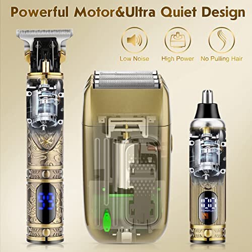 Dumite Hair Clippers for Men,Professional Cordless Barber Trimmer Set,Nose and Ear Hair Trimmer with Razor Replacement Head,USB Rechargeable Hair Cutting Grooming Kit-LED Display (Gold-1) - 6