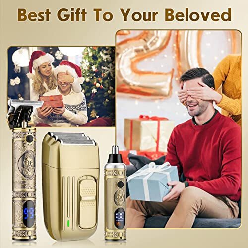 Dumite Hair Clippers for Men,Professional Cordless Barber Trimmer Set,Nose and Ear Hair Trimmer with Razor Replacement Head,USB Rechargeable Hair Cutting Grooming Kit-LED Display (Gold-1) - 7