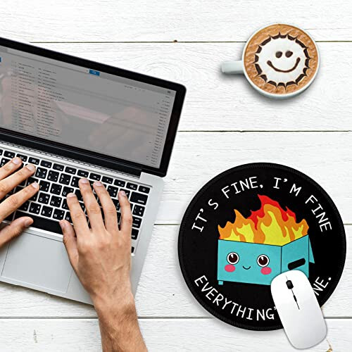 Dumpster on Fire Round Mouse Pad 8.6 x 8.6 Inch, Cute Funny Mousepad for Laptop Gaming, Stitched Edge Non-Slip Rubber Base, Home Office Decor Desk Accessories, It's Fine I`m Fine Everything is Fine - 2