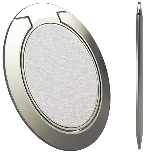 World's Slimmest Phone Ring Holder, Attom Tech Tomorotec Ultra Thin Cell Phone Ring Stand for Magnetic Car Mount Hook Compatible for iPhone Samsung Smartphone Accessories (Silver-Grey) - ATTOM TECH