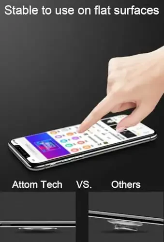 World's Slimmest Phone Ring Holder, Attom Tech Tomorotec Ultra Thin Cell Phone Ring Stand for Magnetic Car Mount Hook Compatible for iPhone Samsung Smartphone Accessories (Silver-Grey) - 3