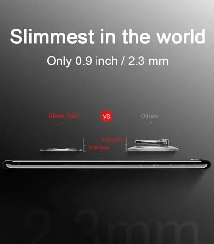 World's Slimmest Phone Ring Holder, Attom Tech Tomorotec Ultra Thin Cell Phone Ring Stand for Magnetic Car Mount Hook Compatible for iPhone Samsung Smartphone Accessories (Silver-Grey) - ATTOM TECH (1)