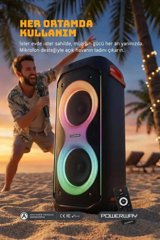 DUO XL Portable Karaoke Speaker with Microphone, 20x2W, Bluetooth, LED Lights, Sound Recording - 6