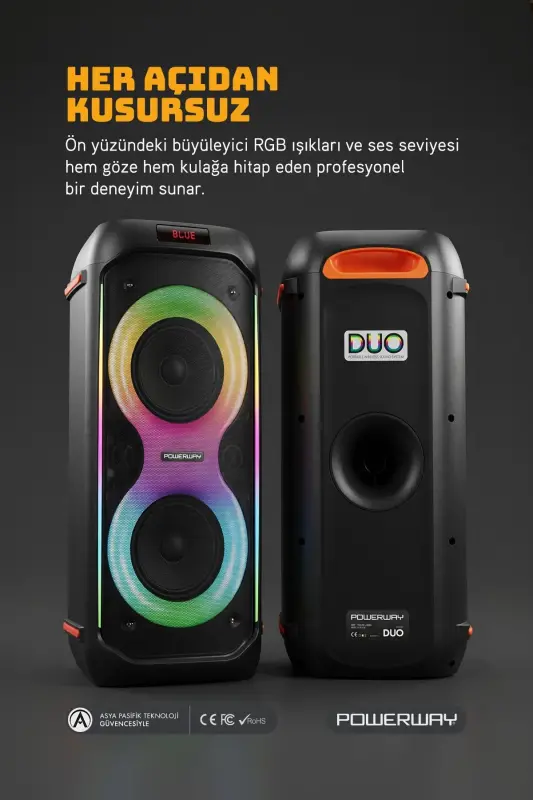 DUO XL Portable Karaoke Speaker with Microphone, 20x2W, Bluetooth, LED Lights, Sound Recording - 7