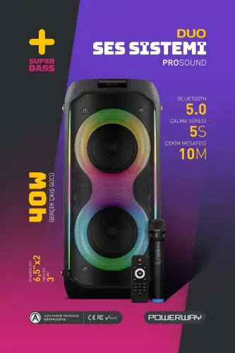 DUO XL Портативная караоке-колонка 20x2 Вт с микрофоном, записью звука и Bluetooth, светодиодная подсветка - 1