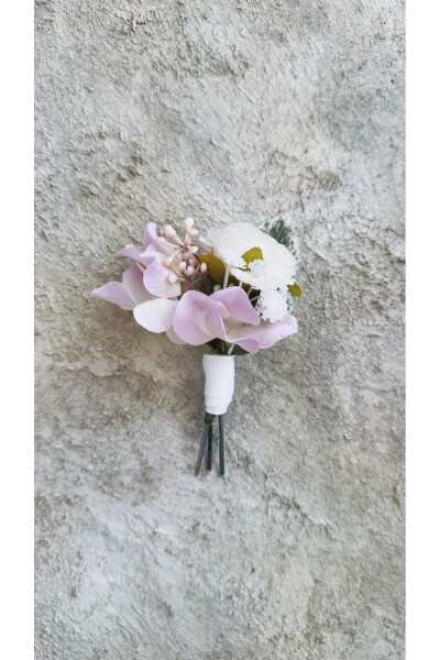 Durable Artificial Flower Bridal Bouquet with White and Pastel Lilac Tones - 2