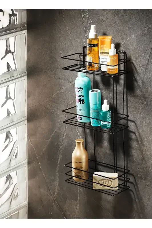 Durable Stainless Steel Black Adhesive Bathroom Shower Shelf - SAS HAUS