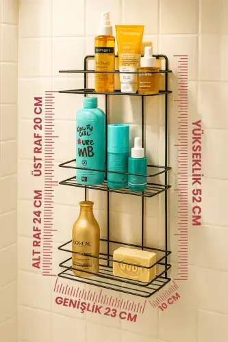 Durable Stainless Steel Black Adhesive Bathroom Shower Shelf - SAS HAUS (1)