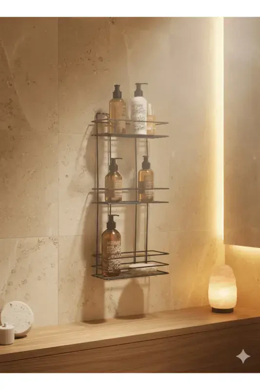 Durable Stainless Steel Black Adhesive Bathroom Shower Shelf - 5