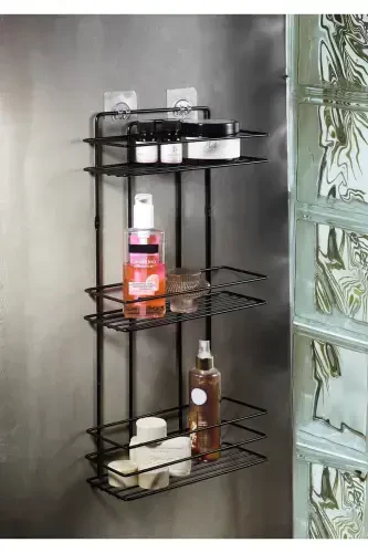 Durable Stainless Steel Black Adhesive Bathroom Shower Shelf - 8