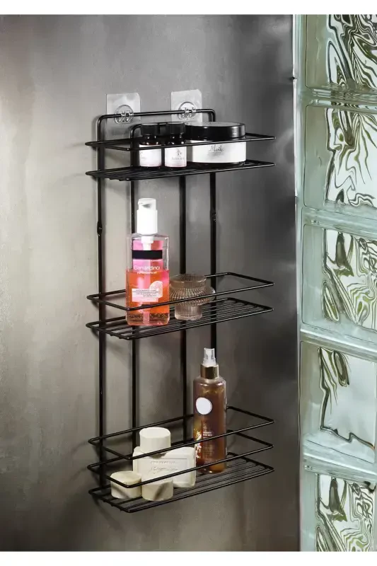 Durable Stainless Steel Black Adhesive Bathroom Shower Shelf - 8