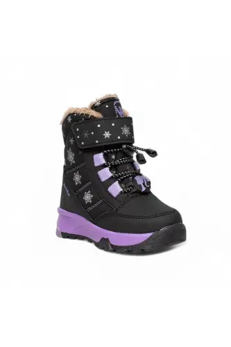 Durable, Waterproof, Orthopedic Velcro Lighted Kids Snow Boot Shoes - Black-Purple 
