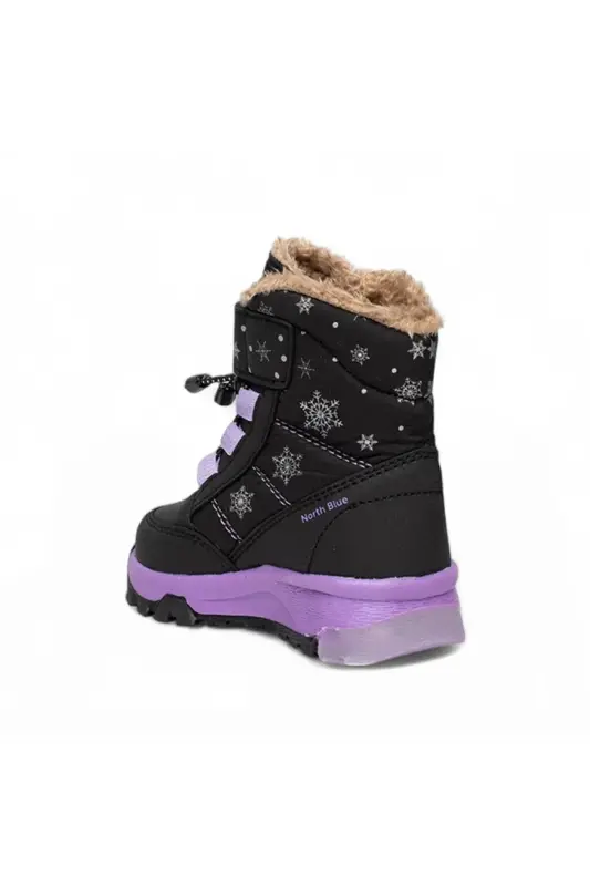 Durable, Waterproof, Orthopedic Velcro Lighted Kids Snow Boot Shoes - Black-Purple - 3