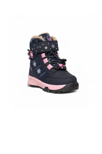 Durable, Waterproof, Orthopedic Velcro Lighted Kids Snow Boot Shoes - Navy Blue-Pink 