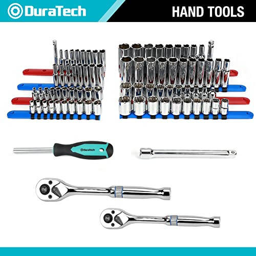 DURATECH 269-Piece Socket Wrench and Home Repair Hand Tool Kit - Daily Use Mechanics Hand Tool Kit with Wide Open Mouth Tool Bag - 5