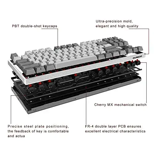 DURGOD Heavy Duty Mechanical Keyboard with Cherry MX Brown Switches N-Key Rollover 104 Keys(PBT Keycaps) Type C Interface for Gamer/Typists/Office/Home (White，ANSI/US) - 5