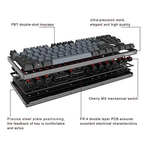 DURGOD Heavy Duty mexanik klaviaturasi Cherry MX Brown kalitlari bilan N-Key Rollover 104 tugma (PBT Keycaps) Gamer/Kotiblar/Ofis/Uy uchun C tipidagi interfeys (Space Grey, ANSI/US) - 5