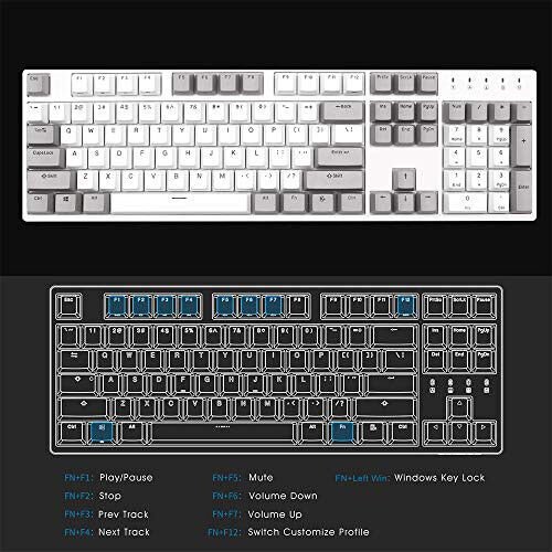 DURGOD Taurus K310 Mechanical Keyboard | 104 Keys Full Size | USB C Wired | Doubleshot PBT Keycaps | Programmable Keys | NKRO Rollover | for Windows & Mac | Cherry MX Red, White - 6