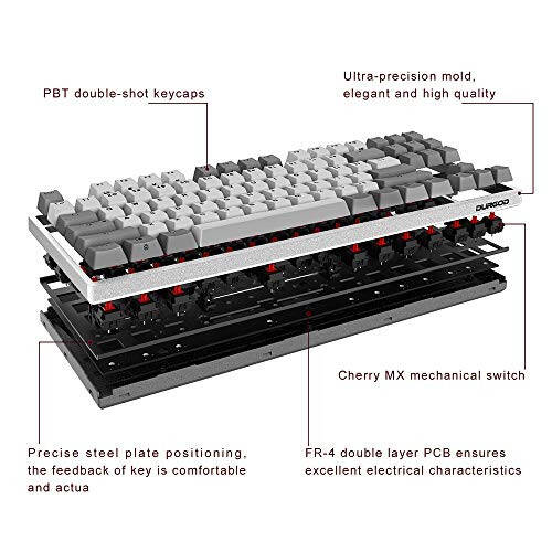 DURGOD Механическая игровая клавиатура Cherry MX Red Switches Тип C Интерфейс Tenkeyless 104 клавиши (с пылезащитным кожухом) для геймера/печатающего Белый, ANSI/США - 5