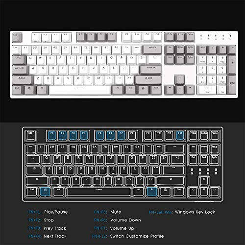 DURGOD Механическая игровая клавиатура Cherry MX Red Switches Тип C Интерфейс Tenkeyless 104 клавиши (с пылезащитным кожухом) для геймера/печатающего Белый, ANSI/США - 6