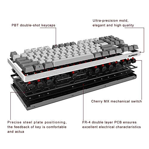 DURGOD Mexanik O'yin Klaviaturasi Cherry MX Qizil Kalitlar Tip C Interfeysi Tenkeyless 104 Tugma (Chang'i bilan) O'yinchi/Yozuvchi Uchun Oq, ANSI/AQSh - 5