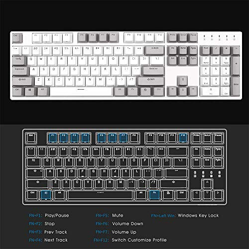 DURGOD Mexanik O'yin Klaviaturasi Cherry MX Qizil Kalitlar Tip C Interfeysi Tenkeyless 104 Tugma (Chang'i bilan) O'yinchi/Yozuvchi Uchun Oq, ANSI/AQSh - 6