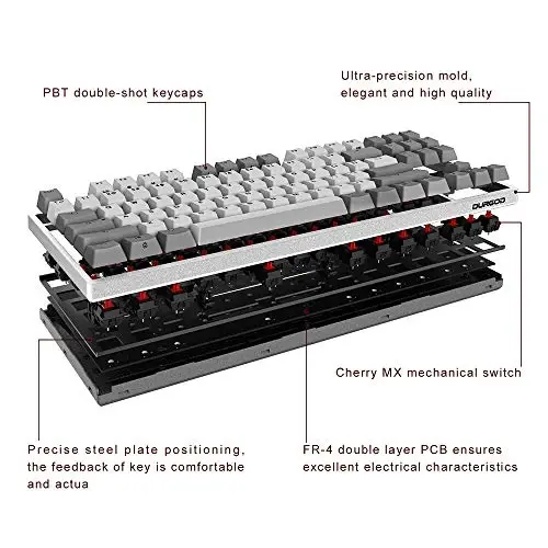 DURGOD og'ir yuk ko'taruvchi mexanik klaviatura Cherry MX Brown kalitlari bilan N-Key Rollover 104 ta kalit (PBT Keycaps) Gamer/Mashinist/Ofis/Uy uchun C tipidagi interfeys (Oq, ANSI/US) - 5