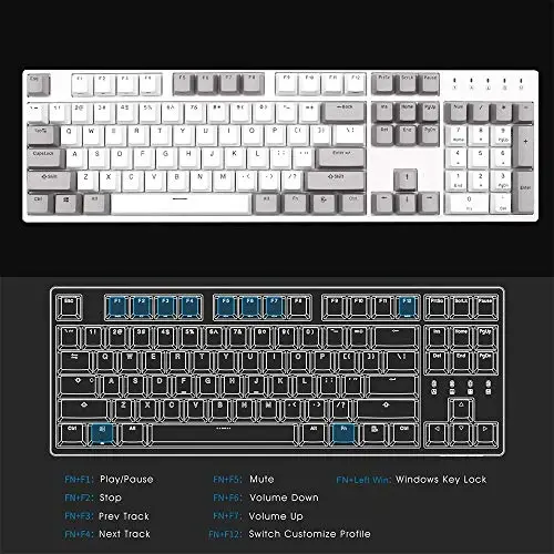DURGOD og'ir yuk ko'taruvchi mexanik klaviatura Cherry MX Brown kalitlari bilan N-Key Rollover 104 ta kalit (PBT Keycaps) Gamer/Mashinist/Ofis/Uy uchun C tipidagi interfeys (Oq, ANSI/US) - 6