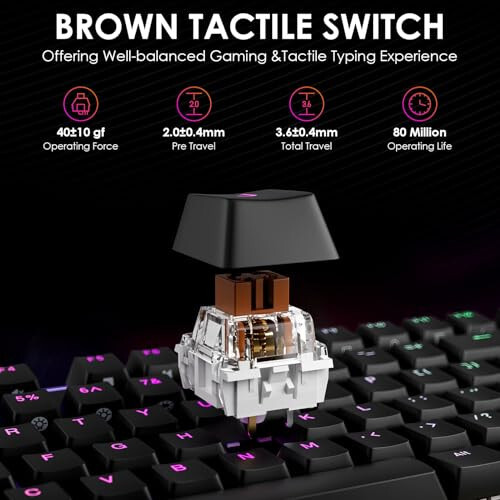 DURGOD TGK021 Mechanical Gaming Keyboard, 104 Keys Wired Keyboard with Magnetic Wrist Rest, RGB Backlit, Hot Swappable Tactile Brown Switch for PC/Mac/Laptop, Fully Anti-ghosting, Multimedia Keys - 3