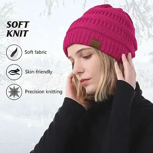 Durio Beanie Hats for Women - Slouchy Beanies Unisex Warm Winter Caps Soft Breathable & Cozy Stretchy Knitted Cuffed Cap - 4