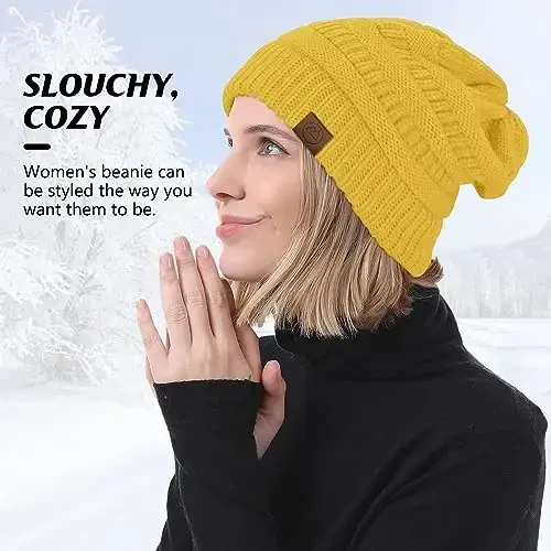 Durio Beanie Hats for Women - Slouchy Beanies Unisex Warm Winter Caps Soft Breathable & Cozy Stretchy Knitted Cuffed Cap - 5