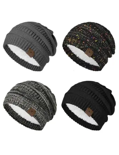 Durio Womens Knit Beanie Winter Thick Solid Fleece Lined Beanie Hats for Women Men Unisex Warm Skiing Beanies 