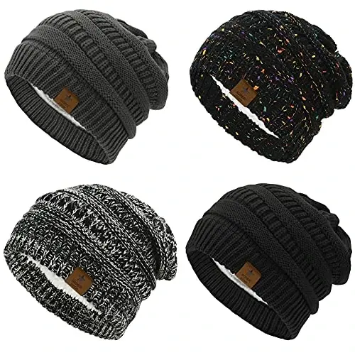 Durio Womens Knit Beanie Winter Thick Solid Fleece Lined Beanie Hats for Women Men Unisex Warm Skiing Beanies - 1