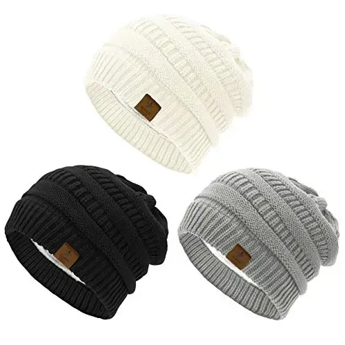 Durio Womens Knit Beanie Winter Thick Solid Fleece Lined Beanie Hats for Women Men Unisex Warm Skiing Beanies - 1