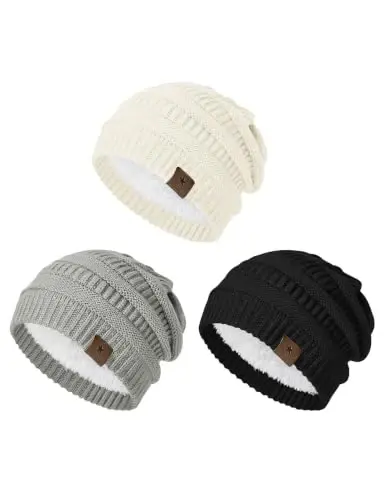Durio Womens Knit Beanie Winter Thick Solid Fleece Lined Beanie Hats for Women Men Unisex Warm Skiing Beanies 